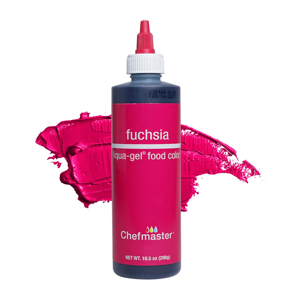 Chefmaster fuschsia bottle front showing vibrant color and easy squeeze benefit