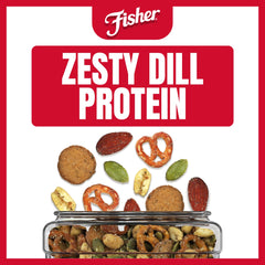 CHEF'S NATURALS open jar with a spoon serving trail mix, easy portioning benefit