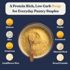 Chef's Kiss cooked lupin flakes plated like couscous, ready to eat