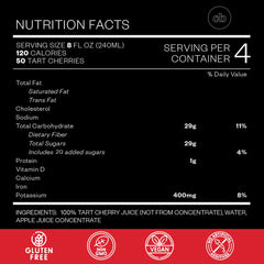 Cheribundi bottle closeup label highlighting ingredients and clean formulation benefit