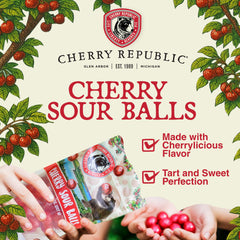 Cherry Republic close-up of chewy sour balls texture and bright red color