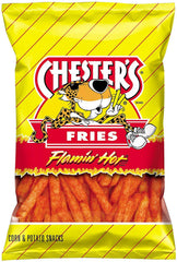Chesters open bag close-up of crispy fries and seasoning, vivid spicy appeal