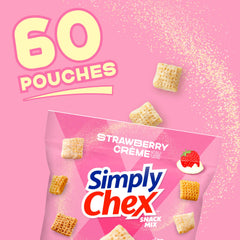 Bowl of Chex Mix Strawberry Crème displaying crunchy whole grain pieces and sweet coating
