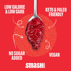 Chia Smash blueberry spread on toast demonstrating spreadability and low-calorie swap
