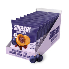 Chia Smash front packaging showing eight single-serve grape snack packs and brand clarity