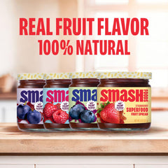 Chia Smash strawberry jar close-up highlighting clean ingredients and vivid color