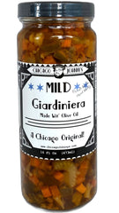 Chicago Johnny's jar front view showing colorful vegetables and clear label, attractive pantry addition