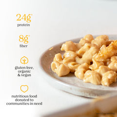 Close-up of Chickapea elbow pasta texture highlighting grain-free, two-ingredient composition and cooking reliability