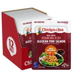 Chicken of the Sea front of box showing maple smokehouse pouches and bulk value