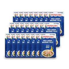 Chicken of the Sea front packaging showing 24 mackerel packets for easy stocking