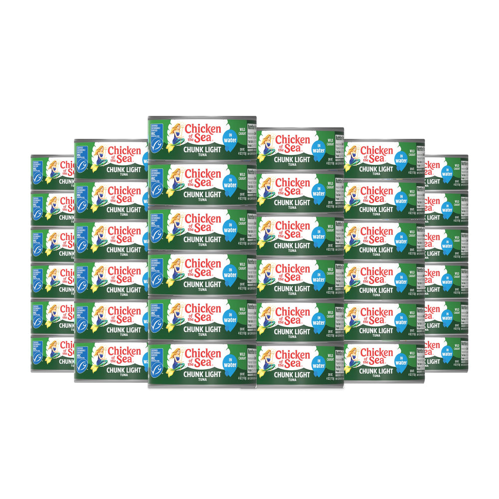 Chicken of the Sea front packaging showing 48-count bulk for pantry stocking