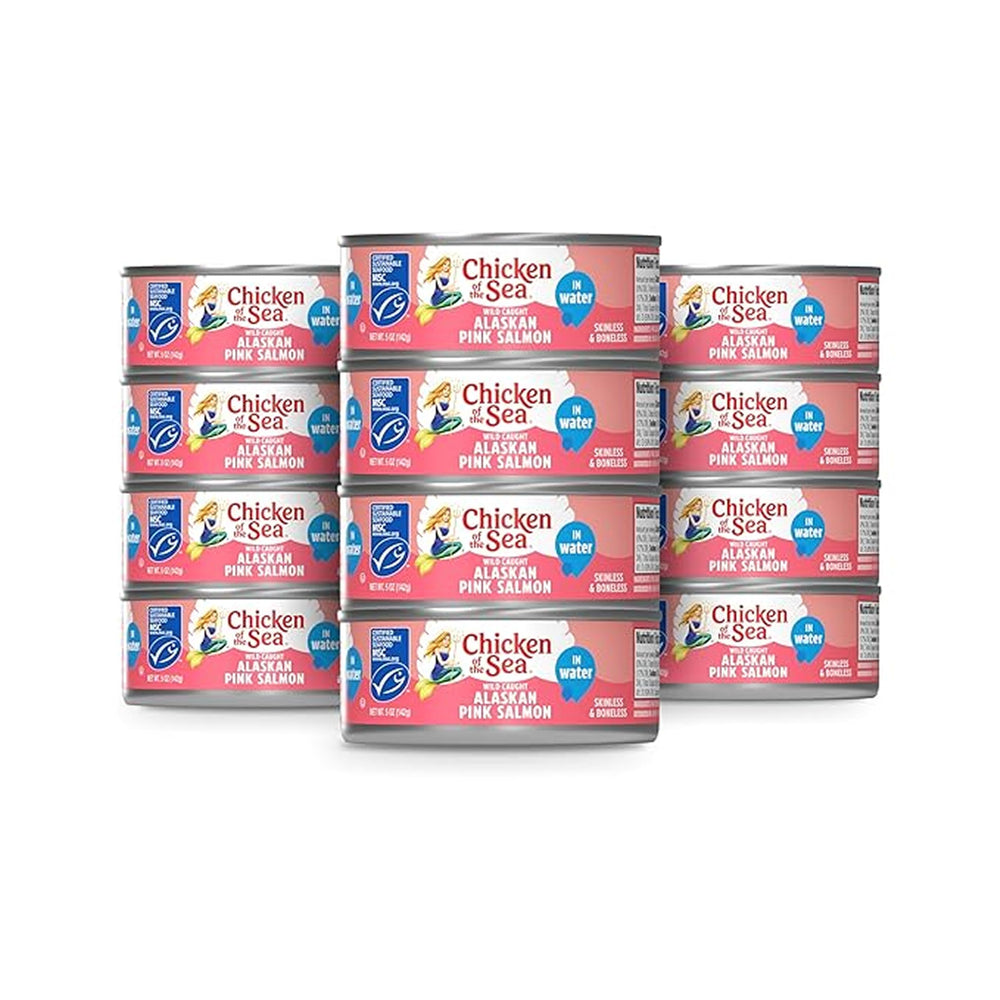 Chicken of the Sea front packaging showing 12-count cans and clear branding benefit: easy stocking