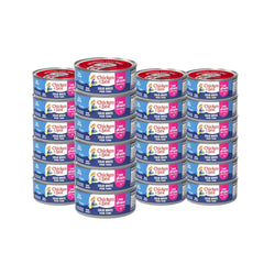 Chicken of the Sea front packaging showing 24-count no-drain cans and convenience