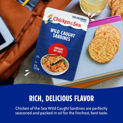 Chicken of the Sea packet beside sandwich, adds bold spicy flavor quickly