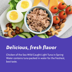 Chicken of the Sea open pouch close-up showing flaky tuna texture and convenience