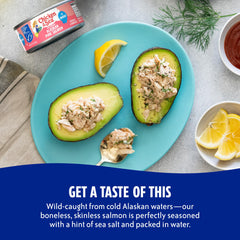 Chicken of the Sea salad topped with salmon showcasing healthy protein boost for meals
