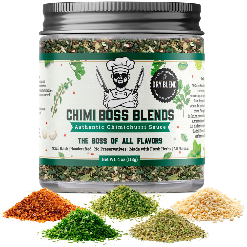 Chimi Boss Blends front jar showing label and 4 oz size benefit