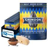 Chinook Seedery front packaging showing parmesan and pepper flavor, convenient grab-and-go