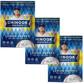 Chinook Seedery front pouch showing lemon pepper label and resealable benefit