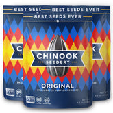 Chinook Seedery front packaging shows three 4 oz bags and clear branding for grab-and-go convenience