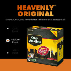 Chock Full o' Nuts pod brewing in Keurig machine producing fresh cup quickly for convenience