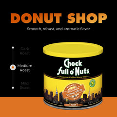 Chock Full o' Nuts pouring ground coffee into filter emphasizing fresh aroma and texture