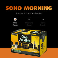 Chock Full o' Nuts freshly brewed cup in mug highlighting aroma and smooth mild roast