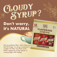 ChocZero caramel syrup pouring into cup, adds rich flavor without sugar