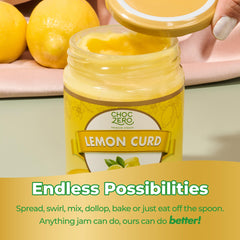 ChocZero lemon curd spooned over pancakes for bright flavor