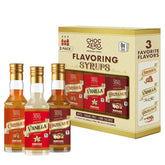 ChocZero variety pack front view showing three bottles, convenient flavor options