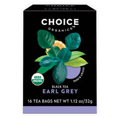 Choice Organic Teas front packaging showing three boxes and clear product benefit