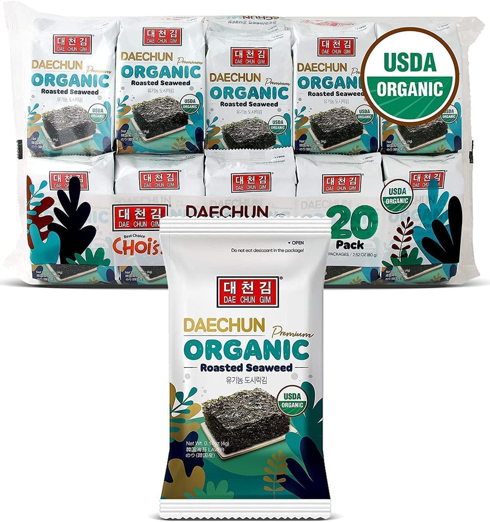 CHOI'S 1 front packaging of DAECHUN 20-pack showing organic label and portability