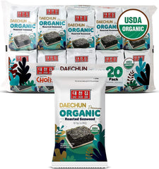 CHOI'S 1 front packaging of DAECHUN 20-pack showing organic label and portability