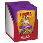 Cholula front packaging shows brand and mild pork carnitas mix benefit convenience