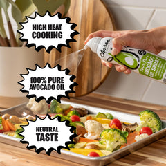 Chosen Foods avocado oil spray oil droplet on surface highlighting smooth texture and neutral-tasting benefit