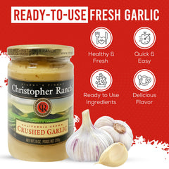 Christopher Ranch open jar top view reveals smooth creamy crushed garlic texture