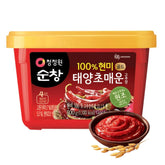 Chung Jung One front jar showing brand and red chili paste, highlights authentic Korean flavor