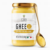 Cibo ghee front jar showing Italian label and organic origin benefit