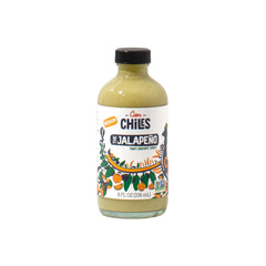 Cien Chiles front packaging of the 8 oz jalapeño sauce showing bottle and label benefit