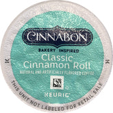 CINNABON K-Cup front packaging showing 18-count for convenient servings and flavor
