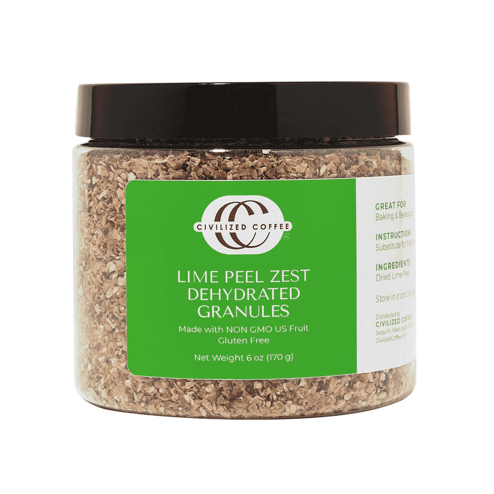 Civilized Coffee jar front view showing lime granules and convenient packaging benefit