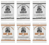 Claeys front packaging showing licorice and root beer packs with clear labeling and freshness benefit