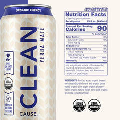 CLEAN CAUSE close-up of can label highlighting organic and Fair Trade benefit