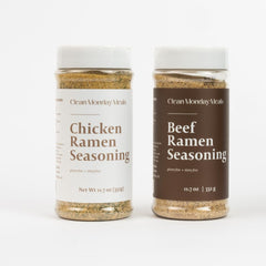 Clean Monday Meals front packaging showing two resealable seasoning containers and labels for convenience