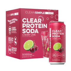Clean Simple Eats front packaging showing Cherry Lime cans and nutritional benefit