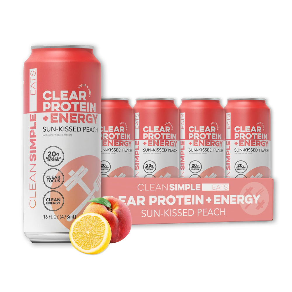 Clean Simple Eats front can showing Sun-Kissed Peach flavor and refreshing benefit