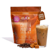 Click caramel front packaging showing product name and benefits