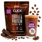 Click front packaging showing 15.8 oz mocha can and benefits