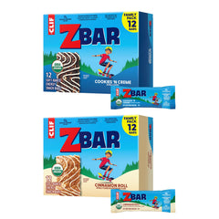 Clif Kid Zbar front packaging showing both flavor boxes and convenience