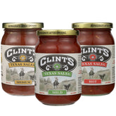 Clint's front packaging showing three 16oz jars and convenience
